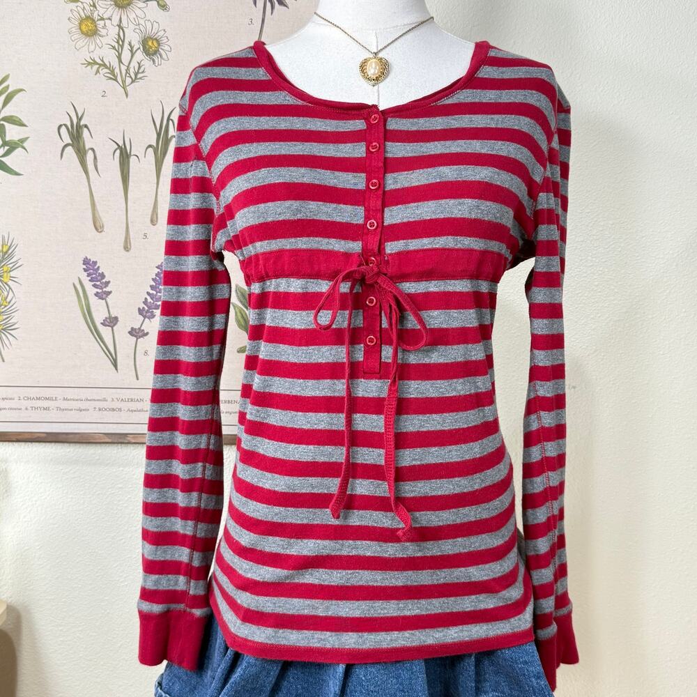 Y2k Long Sleeve Striped Babydoll Top Whimsy Twee Indie Dolly Gloomy Coquette L